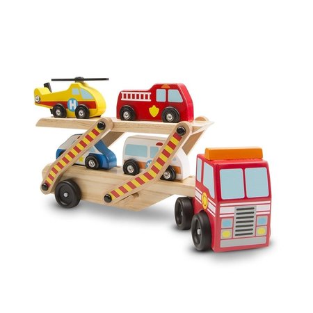 MELISSA & DOUG Wooden Emergency Vehicle Carrier Toy, 5 Pieces, 5PK 173272